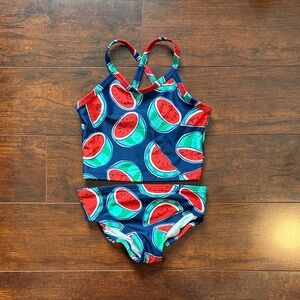 Hanna Andersson Navy Watermelon Two-Piece Swim Set with Red & Green Print